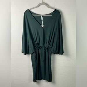Gingersnap Green Rayon Drawstring Mini Dress Beach Vacation Resort